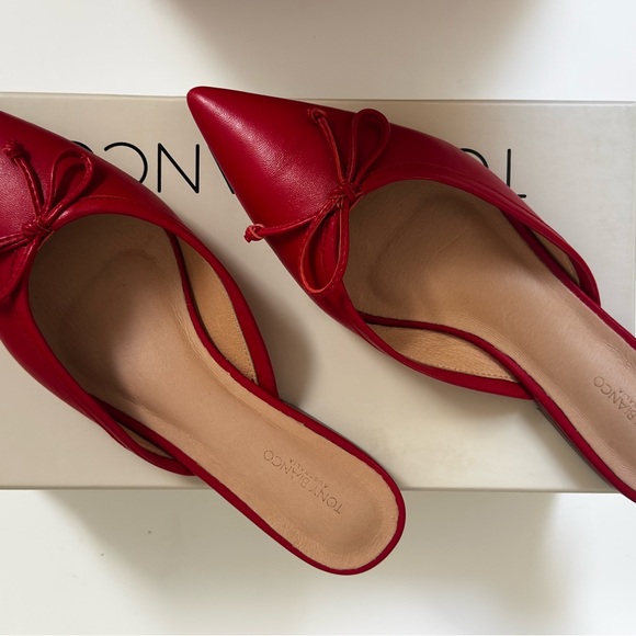Red leather ballet mules with pointed toe, size 6.5 - Picture 3 of 3